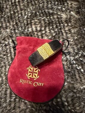 Rustic Cuff Black Hair-on-Hide Bracelet with Gold Studded Plate